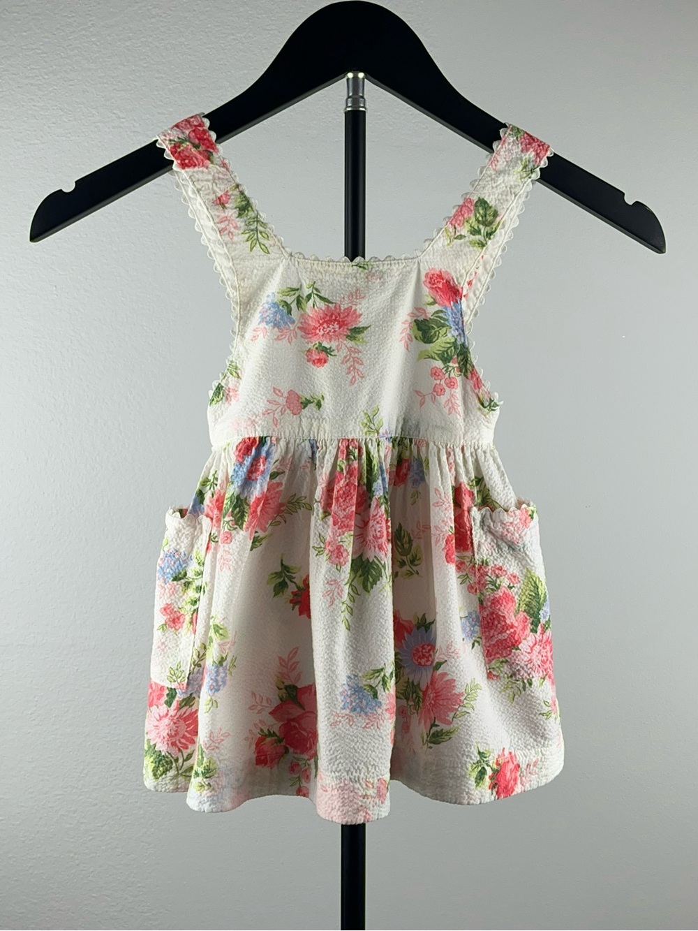 Baby Gap 2000 Floral Seersucker Pinafore White Vintage Dress 6-12M
